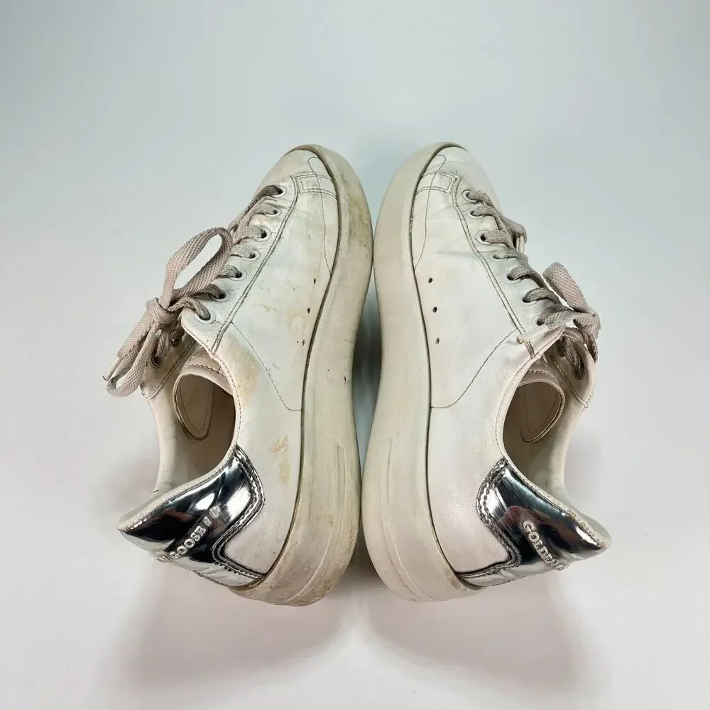 Golden Goose Purestar White Silver Leather Sneakers Women's Size US 7.5 EU 38 - Picture 7 of 12